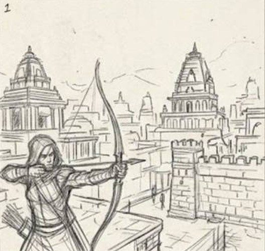 Comic panel at the pencils stage